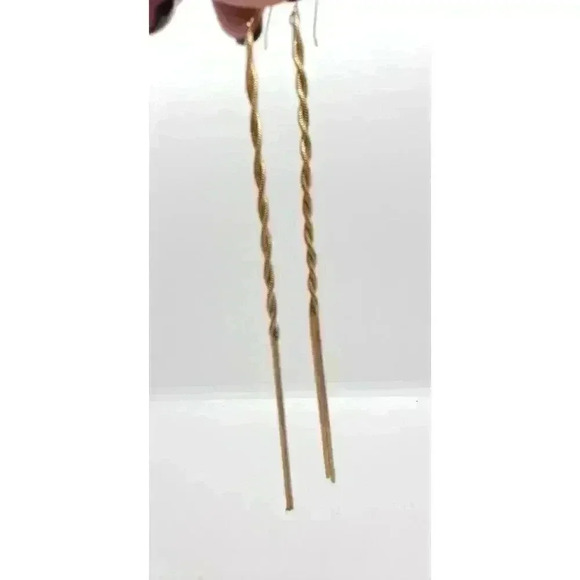 Vintage Earrings 1980s 12k Gold Filled Twisted Rope Snake Chain Super Long - Picture 5 of 8